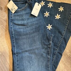 Forever 21 Flare Blue Jeans with Floral Embroidery